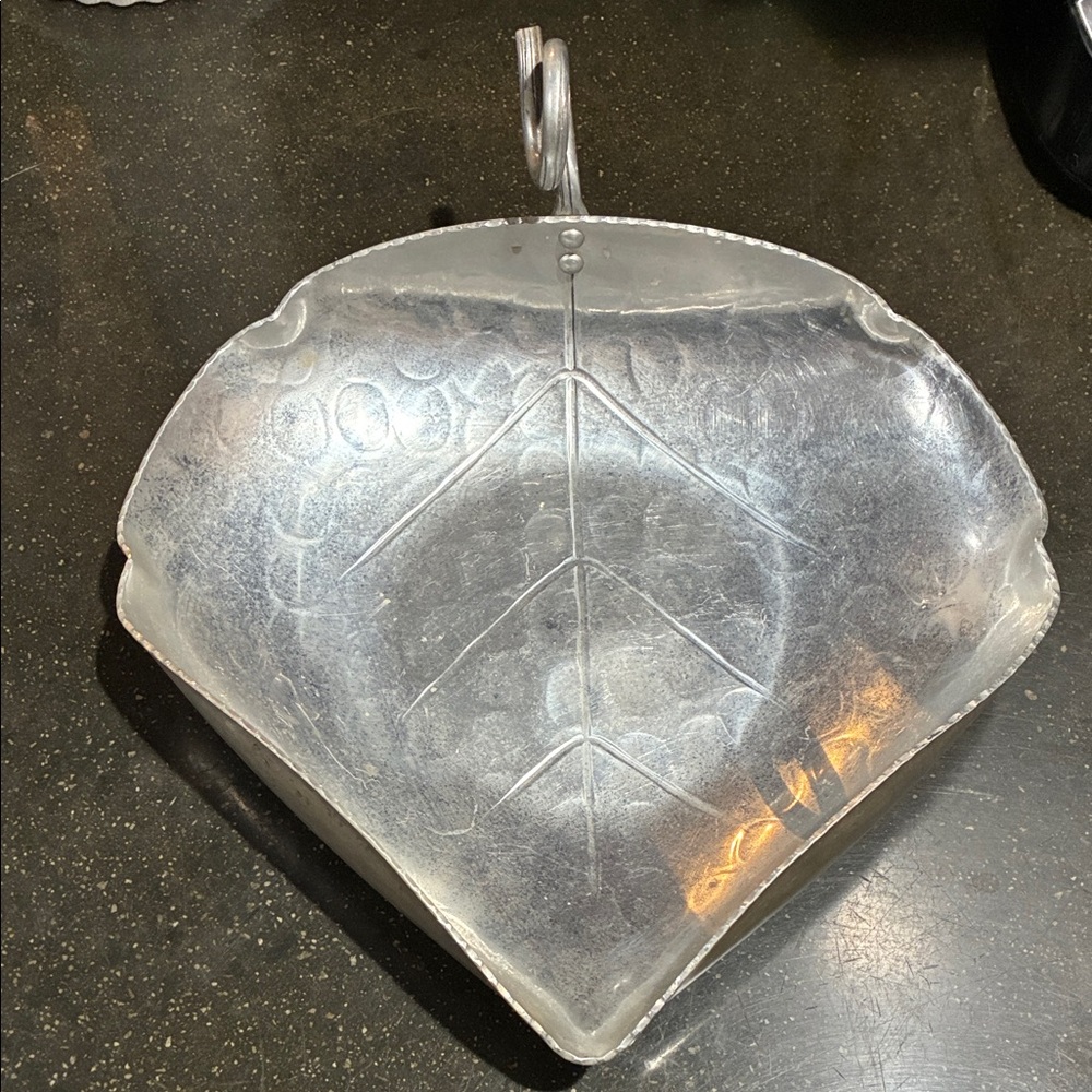Leaf-Shaped Hammered Metal Serving Tray - Silver Tone